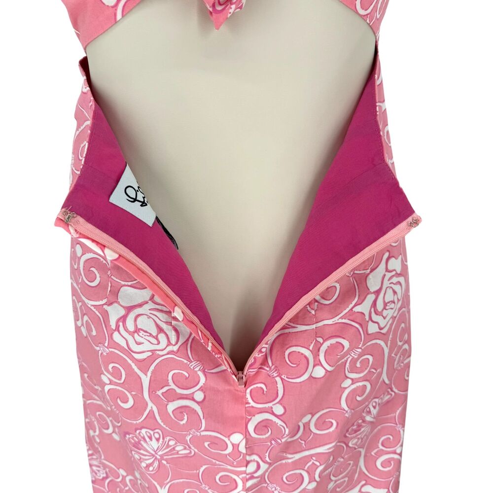 Vintage Lilly Pulitzer Strapless Dress 10 Iron Maiden Pink Floral Butterfly 90s - Picture 10 of 11